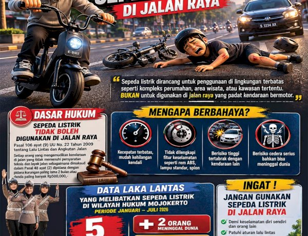Polres Mojokerto Imbau Masyarakat Tidak Gunakan Sepeda Listrik di Jalan Raya