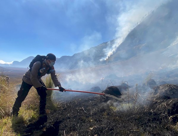 Polres Probolinggo Terjunkan Personel Bantu Padamkan Kebakaran Hutan di Gunung Bromo